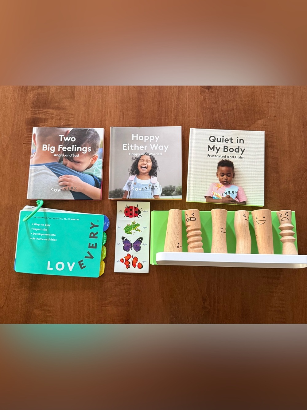 Lovevery Emotion Books Wooden Dolls Left Right Shoe Stickers Observer Lot New